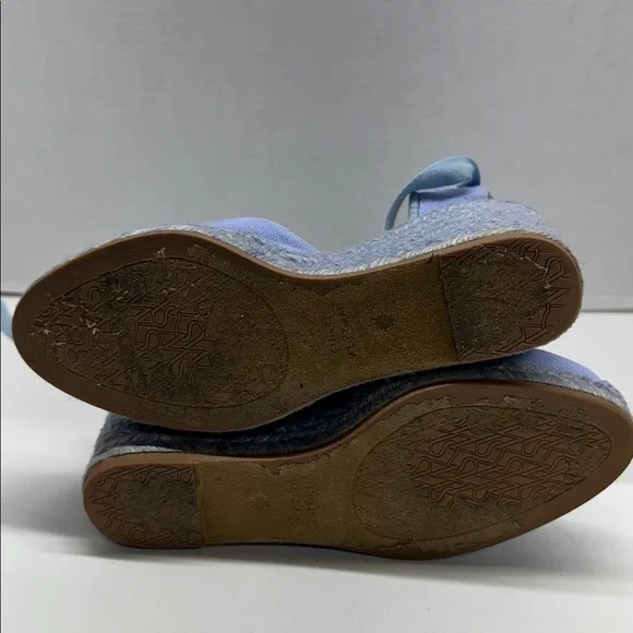 Stuart Weitzman Espadrille Wedges Heels Lace Up Ankle Strap Canvas Blue Size 6.5 - Picture 10 of 14